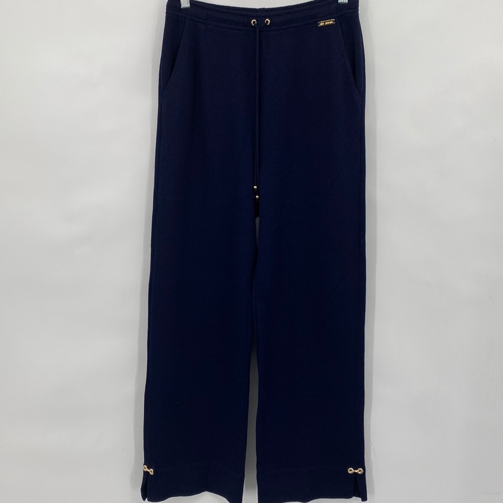 St. John Sport Santana Knit Pull On Pants Straight Leg Minimalist Blue Small